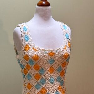 Panoply Cream and Orange Crochet Dress
